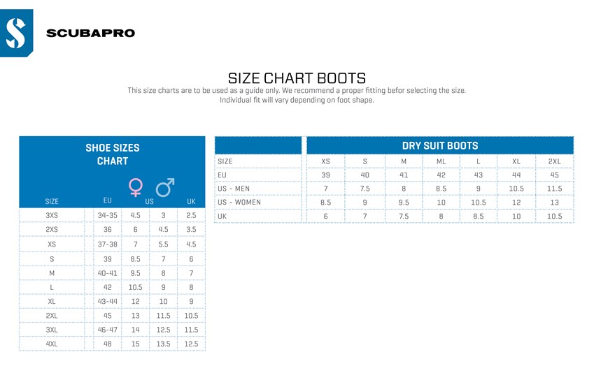 Dive Boot Size Chart
